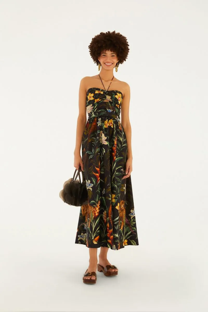 VESTIDO LARGO HALTER FAUNA NOTURNA FARM RIO